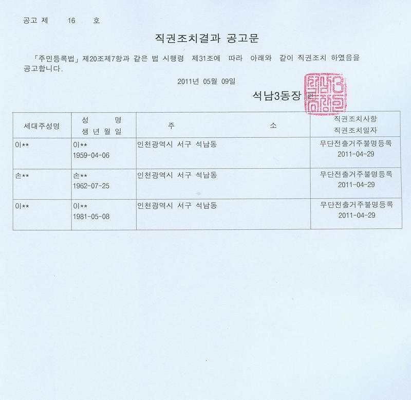 직권조치결과 공고문(이춘자 외 2명).jpg 이미지