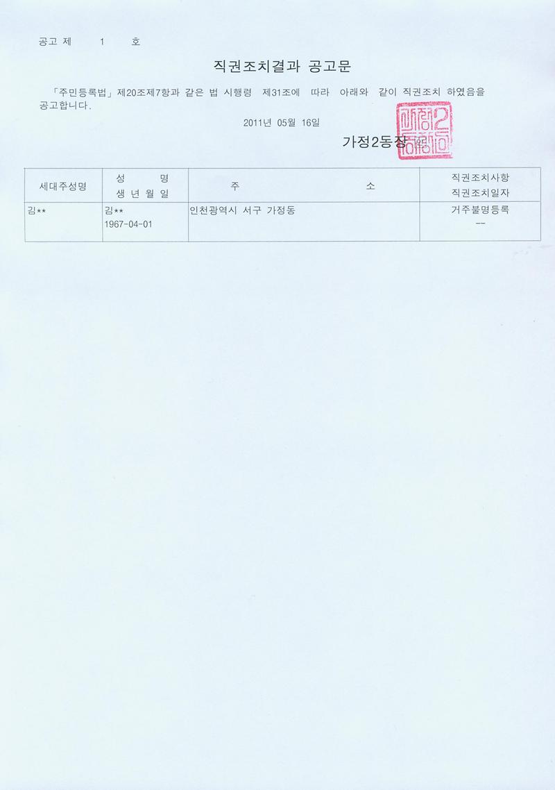 행정상 관리주소 이전 직권조치 공고문(20110516).jpg 이미지