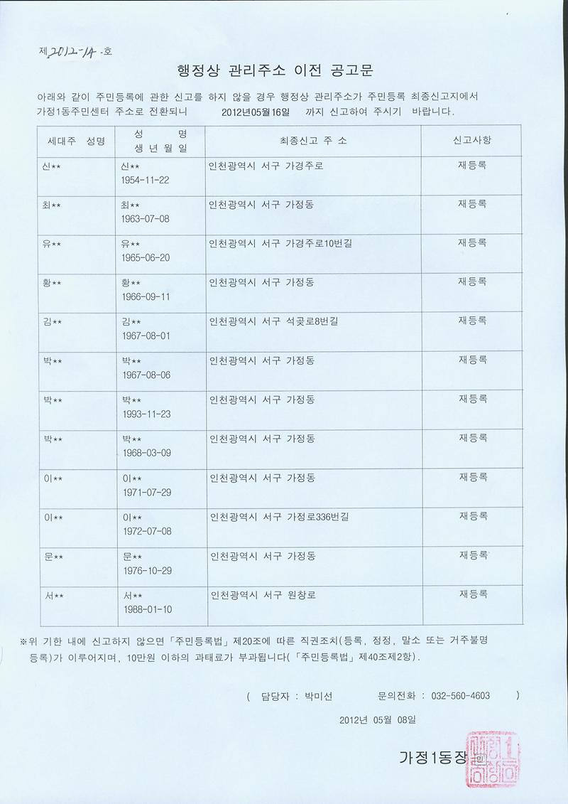 행정상 관리주소 이전 공고문(1차)(120508).jpg 이미지