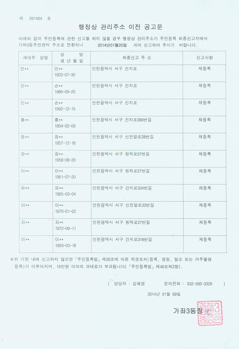 행정상 관리주소 이전 공고문(2014년 1분기-1차).jpg 이미지