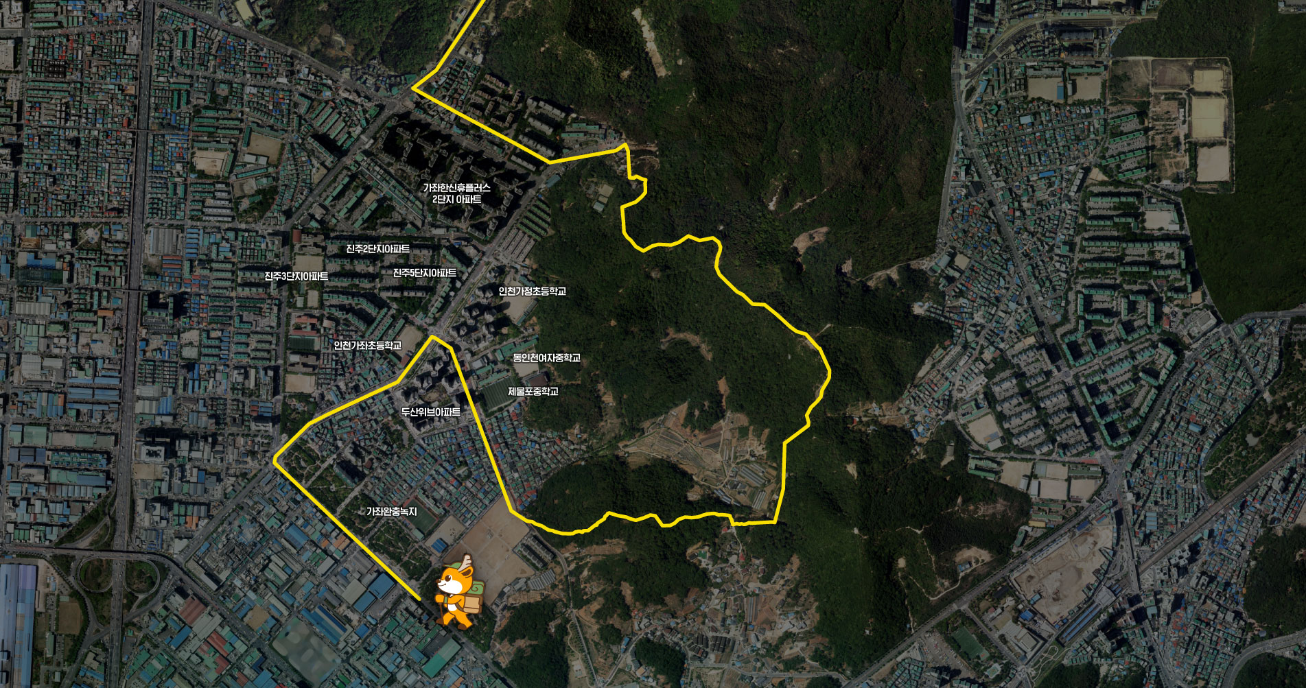 가좌완축농지 - 두산위브아파트 - 인천가좌초등학교 - 제물포중학교 - 동인천여자중학교 - 인천가정초등학교 - 진주아파트 3,2,5단지, 가좌한신휴플러스 2단지 아파트 근처를 지나는 지도