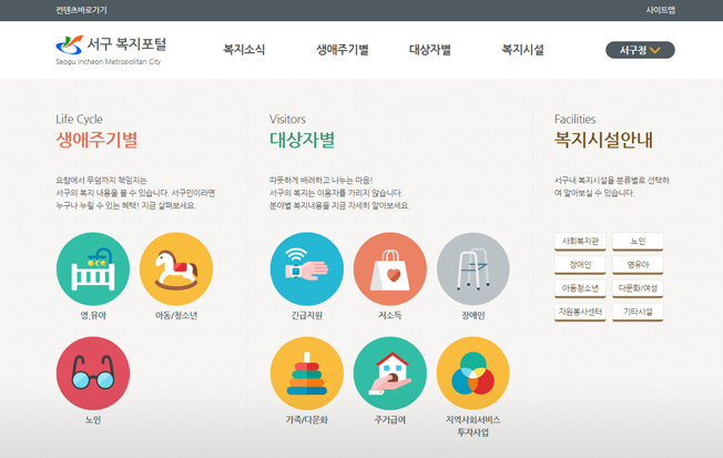 서해구 복지포털 사이트 이미지